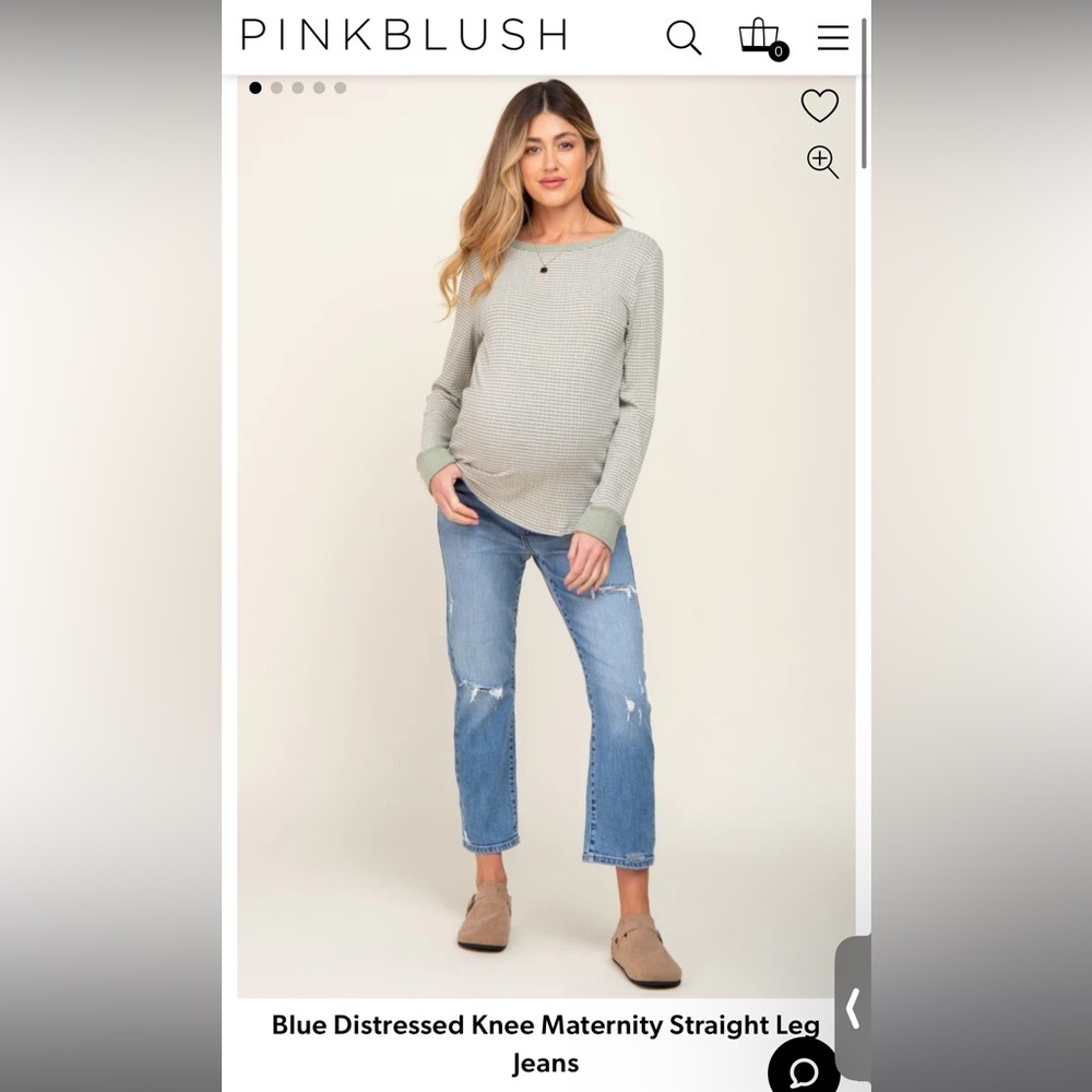 PinkBlush blue distressed knee maternity straight jeans